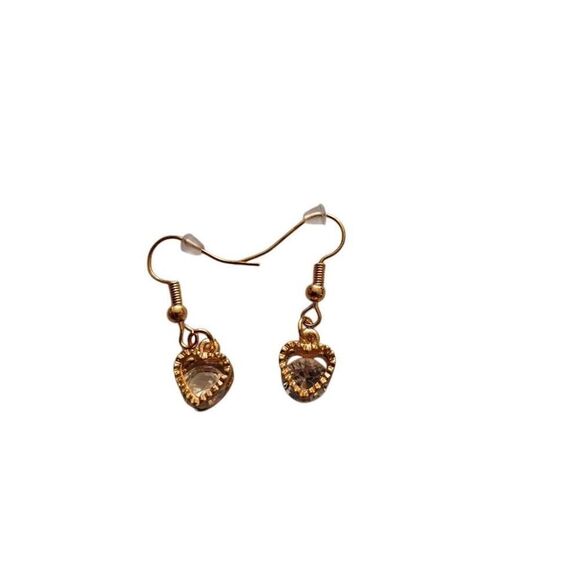 Dainty Gold Heart Crystal Earrings - Picture 1 of 2